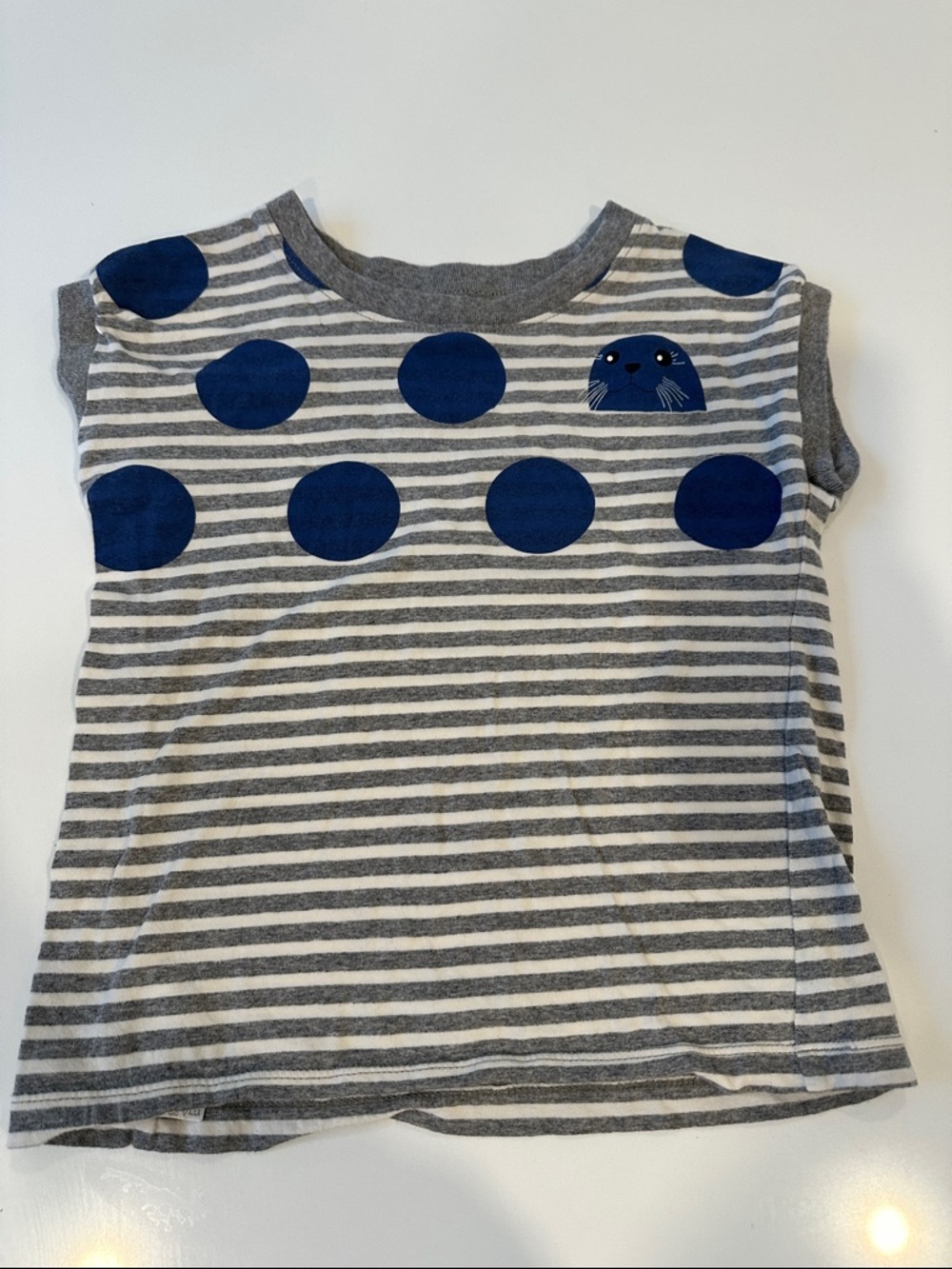 Tea Collection Kids Grey‎ Striped Seal Polka Dot Cotton T-Shirt Size 4-5